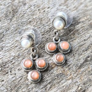 Nicky Butler 925 Sterling Silver Peach Moonstone & Pearl Earrings NWT Designer